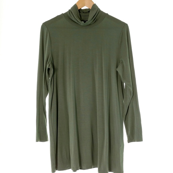 NWT Eileen Fisher Fine Jersey Turtleneck Fluid Tunic Cypress Green Womens M Boho - Picture 2 of 7